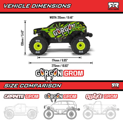 ARRMA Gorgon GROM 4X4 1/16 RC Monster Truck, RTR, Red
