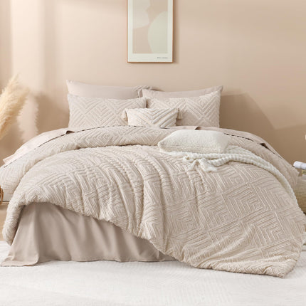 Andency Khaki Super King Comforter, 3 Pieces Boho Bedding Set
