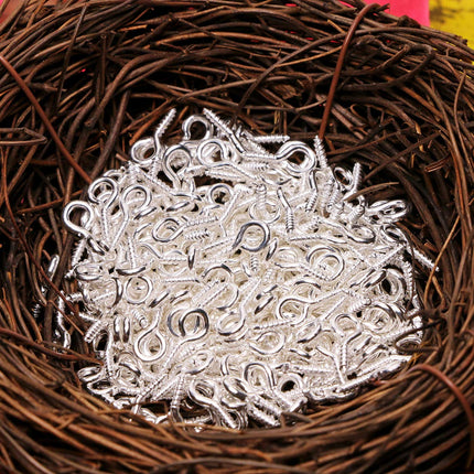 Shapenty 300PCS Mini Metal Hoop Peg Screw Eye Pin Hook for Arts & Crafts Projects, Cork Top Bottles, DIY Jewelry Making Findings, Charm Bead, 104.5mm (Bright Silver)