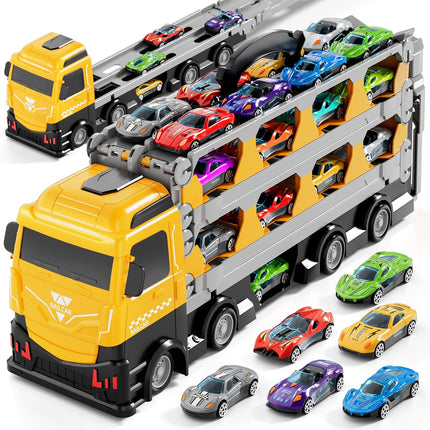 Ci Vetch 25-in-1 Transport Truck Toy Set with 24 Die-Cast Cars & 78" Race Track