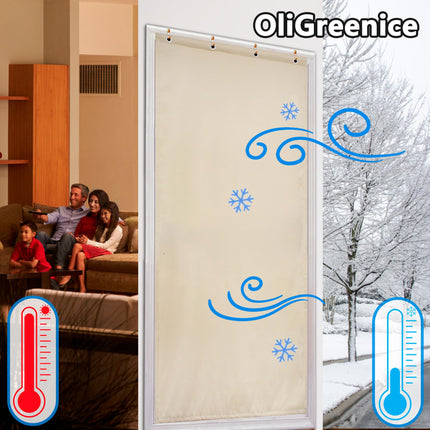 OliGreenice 82x204cm/W32*L80" Thermal Curtain Winter Eyelet Doorway Cover Panel Windproof Warm Cold Protection Oxford Cloth Thicken Cotton Fiber Drapes for Living Room Garage Bedroom, Beige
