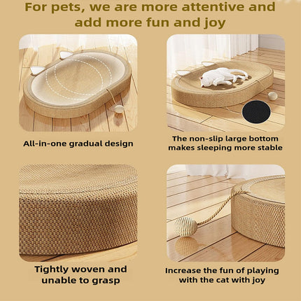 BEFYUS Cardboard Cat Scratcher Mat - 24 Inch 2 in 1 Oval Cat Scratching Pad Cat Toys with Ball Toy for Indoor Cats,Board Nest Suitable Cats to Rest and Grind Claws (with Ear)