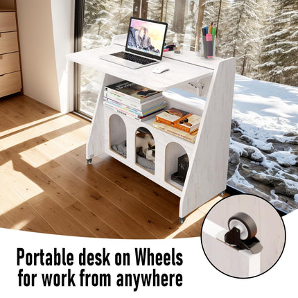 Pmnianhua Portable Desk on Wheels,Multipurpose Mobile Workstation,Rolling Computer Writing Desk with Lockable Wheels and Storage for Home Office Small Space(Rustic Brown)
