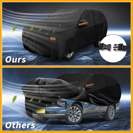 Partuto Waterproof All Weather Sun Rain Protection Full Exterior Cover for Chevrolet Tahoe Black with Left Side Zippers
