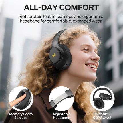 Monster Persona 5th ANC Hybrid Active Noise Cancelling Headphones, Wireless Over-Ear Headphones with Deep Bass Sound, Bluetooth 6.0, 70H Playtime, Foldable Comfort Headphone for Travel/Work/Home-Black