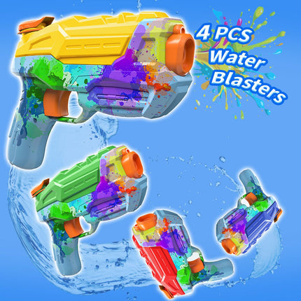 ZEBNYYA 4 Pack Water Gun for Kids, Watercolor Squirt Gun with Trigger Super Water Blaster Soaker Squirters Toys, Long Range Water Pistol Gun for Summer Outdoor Pool/Beach/Yard/Party Play