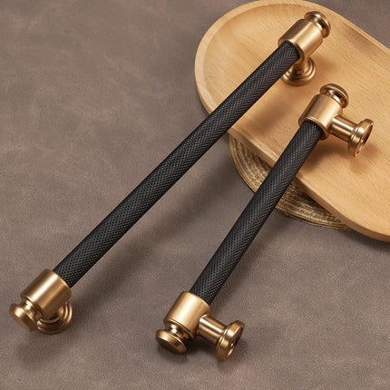 BUKOBYHE 6 Pack 12-5/8 Inch（320mm） Kitchen Cabinet Handles Black and Champagne Bronze Knurled Cabinet Pulls Black Drawer Pulls Kitchen Hardware