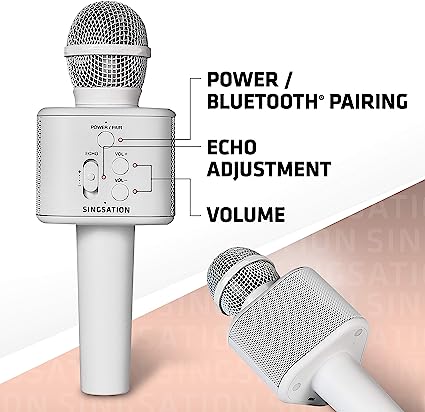 Portable Karaoke Machine, Singsation Solo-Pro All-in-One Karaoke Microphone, Wireless Bluetooth Speaker, Echo Voice Effect, Rechargeable for Hours of Fun!