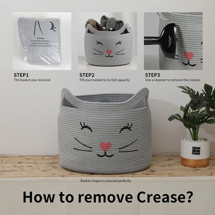 ZLG Cat Face Baby Basket with Handles Handmade Standing baskets for Nursery Decor and Storage