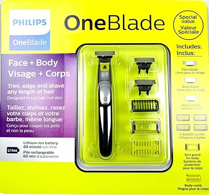 Philips Norelco OneBlade Face + Body Hybrid Electric Trimmer and Shaver (Value Bundle w/ 3 Blades, 4 Stubble Combs, Skin Guard, Body Comb) QP2630/60 LIKE NEW