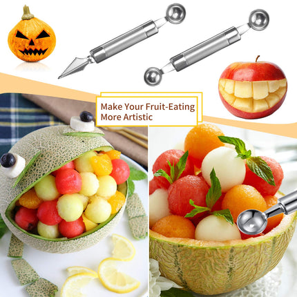 DAOENY 5Pcs Melon Baller Scoop Set, 4 in 1 Stainless Steel Fruit Scooper Seed Remover Cutter, Double Sided Melon Baller Spoon, Avocado Cutter, Watermelon Carving Knife for Dig Pulp Separator Fruit Slicer