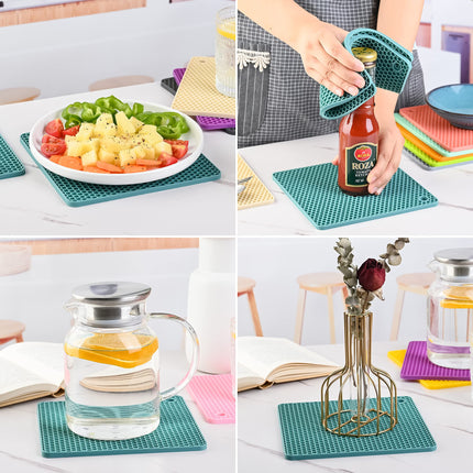 Smithcraft Silicone Trivet Pot Mat for Countertop Trivest Pads Heat Resistant Table Placemats 4 Pack,Size:7.5x7.5 Inch, Color: Grey, Shape:Square