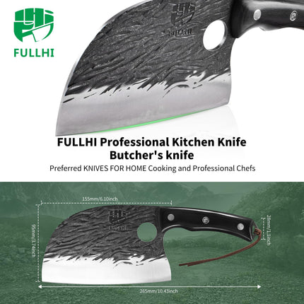 FULLHI Butcher Full Tang Serbian Chef Knife with Guard, X004CFTEGL