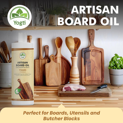 YOGTI 360ml Food Grade Mineral Oil for Wood & Bamboo – Protects & Restores Cutting Boards, Butcher Blocks, Utensils Classic Artisan Cutting Board Oil