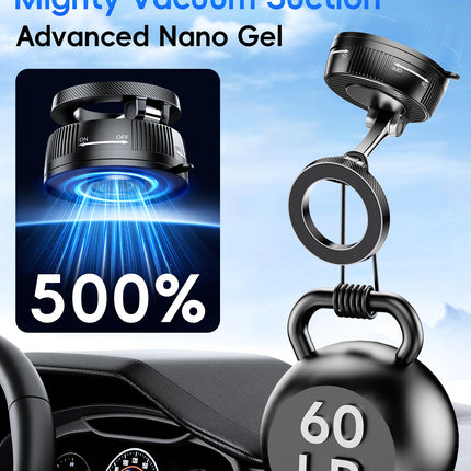 Lazmount Car Mount for MagSafe All Smartphones One-Tap Rotate for Calls, N55 Magnets Stay Rock-Solid ABS Silicone Magnet Nano Gel Suction and 24 N55 Magnets Twist-Lock 180/360 Adjust Holder -Black