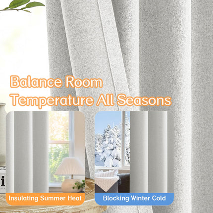 Dreaming Casa 100% Blackout Curtains 100x84 Inches Long 1 Panel Greyish White