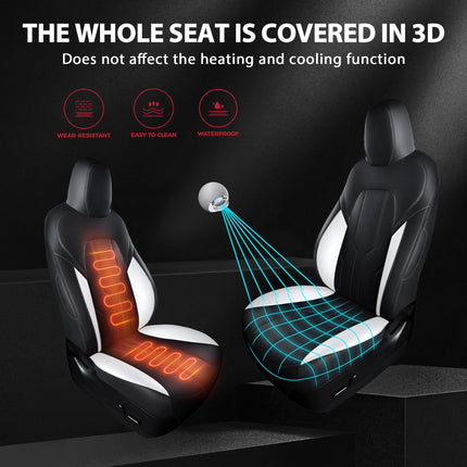 FREESOO Customzied Seat Covers for Tesla Model Y 7 Seats, Full Wrap Leather Seat Covers Interior Accessories Black White #C3