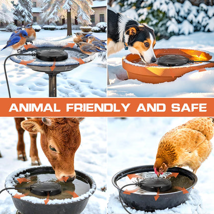 Daoeny Outdoor Full-Covered Aluminum Pond Deicer 120W Birdbath Water Heater Thermostatically Control for Patio Yard Farm