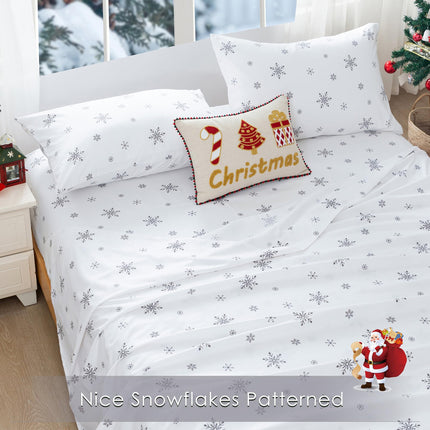 COTTEBED All Season Snowflakes Twin Size Bedding Sets - Cute White Snow Bed Sheet Sets with Pillowcase 15 inch Pocket for Kids Boy Girl Children - Xmas Super Soft Polycotton - Gifts Package