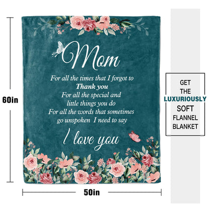 Mothers Day Birthday Gifts The Best Mom Ever Birthday Gift Soft Throw Blanket with Floral & Letter Print SIZE 50" x 60", Teal