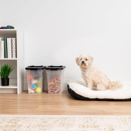 IRIS USA WeatherPro Airtight Dog Food Storage Container, Up to 4.5 Kg Each, 2 Pack, for Dog Cat Bird and Other Pet Treat Food Storage Bin, Keep Fresh, Translucent Body, BPA Free, Clear/Black
