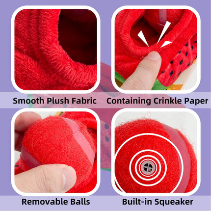 Andiker Dog Squeaky Toy with Plush Crinkle Fabric and Dog Tennis Balls Inside, Watermelon