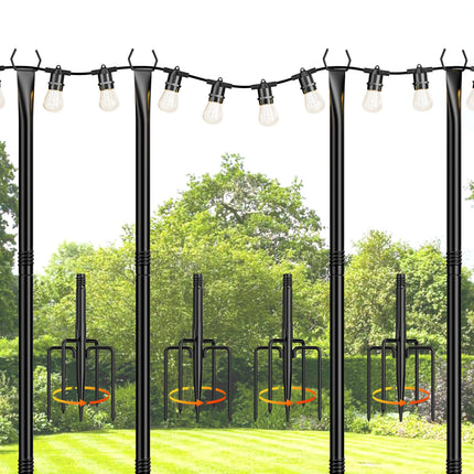 JACKYLED 4 Pack 10Ft String Light Poles,Light Poles for Outdoors with Fence Brackets,Outdoor Light Poles for Hanging String Lights,Metal Poles Stand for Deck Patio Backyard