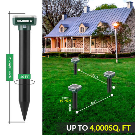 Mole Repellent Ultrasonic, 4 Pack Outdoor Rodent and Groundhog Repellent for Yard, Gopher, Vole, Groundhog, and Chipmunk Deterrent, Solar Snake Ultrasonic
