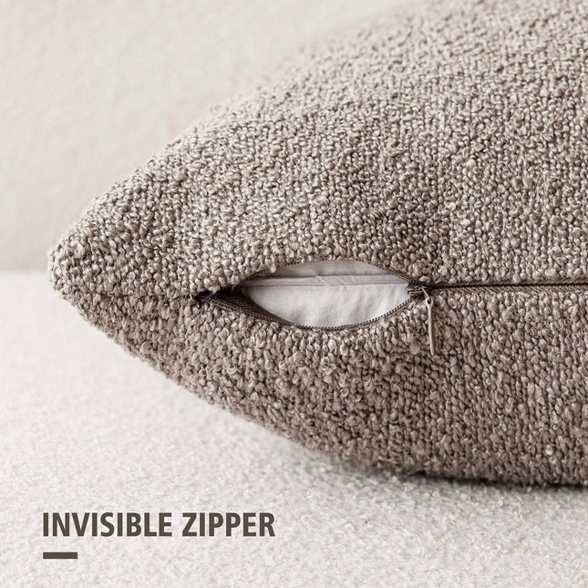 Foindtower 12x20" Pack of 2 Textured Boucle Throw Accent Solid Lumbar Cozy Pillow Case for Chair Sofa, Light Taupe X0048OVV8P