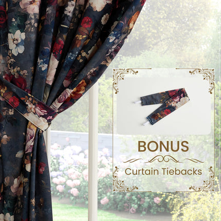 NICETOWN Floral Velvet Curtains 2 Panels 96 Inch Long, 52 Wide, Retro Blue Multi