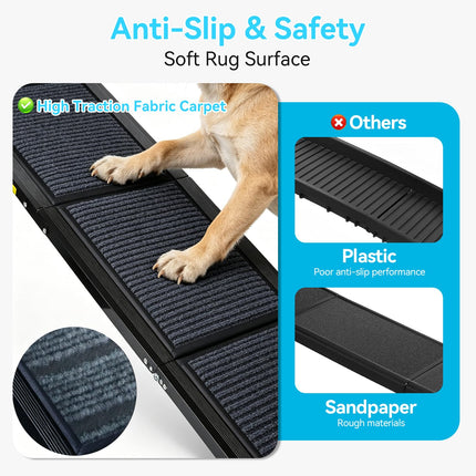 Folding Dog Ramp for Car, 67''Long x 17''Wide Non-Slip Surface Aluminum Pet Ramps for Car, SUV, Truck, Dog Steps, Ramp for Side Door, Folding Car Ramps for Large Dogs up to 250lbs