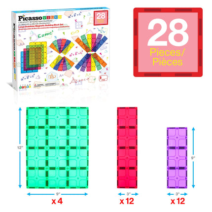 28pc PicassoTiles Jumbo Magnetic Building Blocks Set - 12"x9" and 3" Tiles, STEM Educational Toy