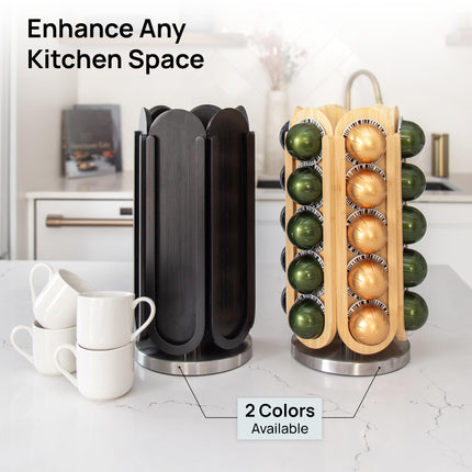 LBYX Rotating Coffee Pod Holder Compatible with Nespresso Vertuo - Coffee Pod Carousel - 360-Degree Stand with 30 Pods Capacity - Storage Organizer Nespresso Capsule Holder Rack - No Assembly (Natural)