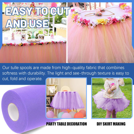 Tanstic 1Pc Light Purple Tulle Fabric Roll, 6 Inch x 100 Yards Tulle Ribbon Fabric Spool Fabric Tulle Roll for DIY Tutu Bow, Birthday Party Wedding Decorations