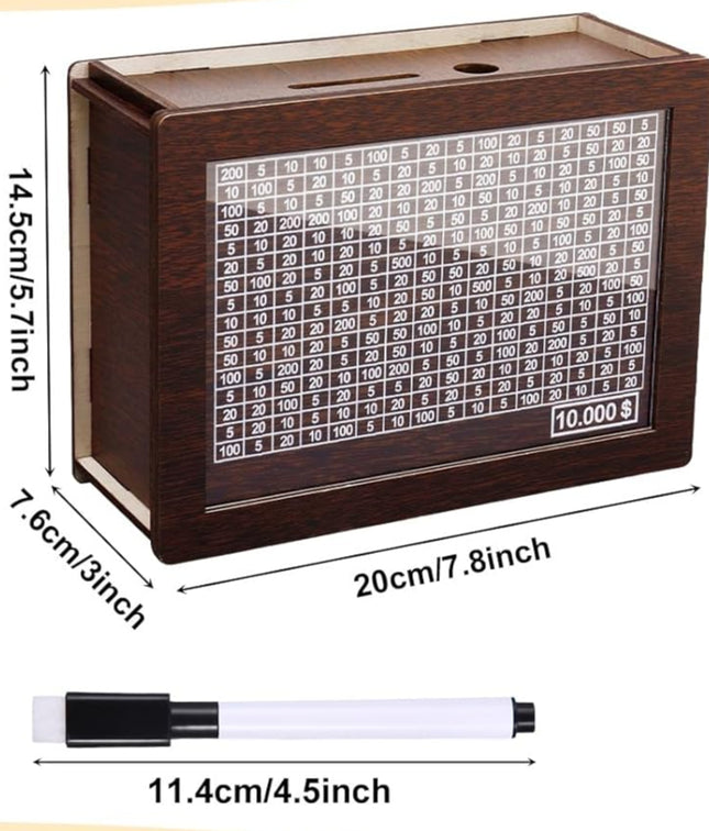 2PCS Cash Vault Wooden Savings Box 10000 The Challenge Piggy Bank