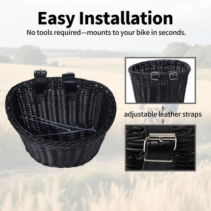 SCGFPOE Handwoven Plastic Waterproof Front Bike Basket for Adults & Kids, Fits Most Bikes (Beach Cruiser, Mountain Bike, Scooter)