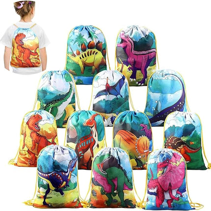12 PCS Kids Dinosaur Party Favor Bags for Birthday Party Drawstring Package Dinosaur Goody Bag Gifts T24