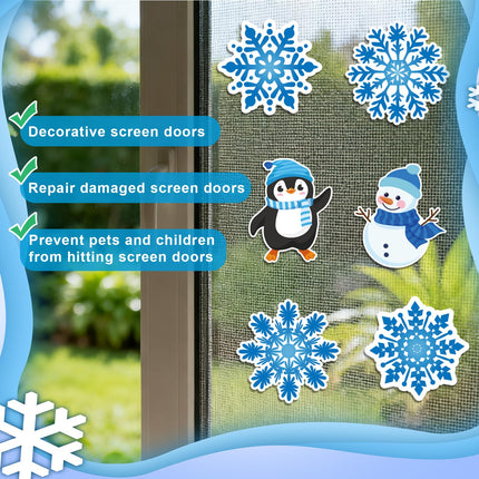 Sinbana 12pcs/6 Pairs Screen Door Magnets Decorations, Christmas Winter Snowflake Snowman Penguin Flexible Magnetic Double Sided Screen Savers for Pet Bird Protection Fridge Decals Cruise Door Decor