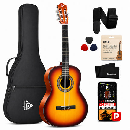 Pyle Beginner Adults, 36" Compact Size 3/4 Acoustic Guitar Kit, Brown Gloss PGACLS82BB