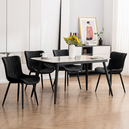 YOUTASTE Black Dining Chairs Set of 2, Mid-Century Modern Faux Leather Upholstered Kitchen Chairs with Metal Legs, Supports 300 lbs, Comfortable Accent Chairs for Living Room, Bedroom