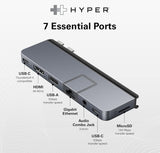 HyperDrive Duo 7-in-2 MacBook USB C Hub — USB Hub for Mac Pro 14” & 16” — 4K60Hz HDMI, Ethernet, USB4 40Gbps 100W Power Delivery, USB-C 10Gbps, USB-A, MicroSD, 3.5mm Jack, Magnetic Mount (Space Gray)
