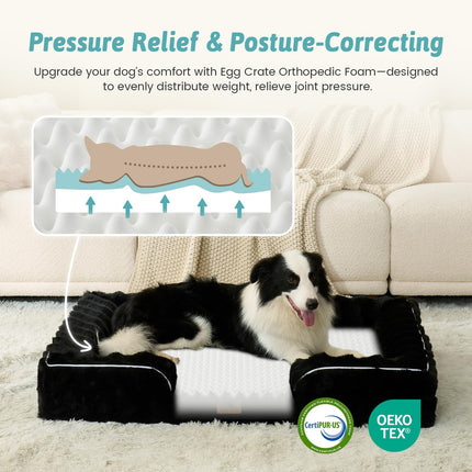 COZY KISS Soft Orthopedic Dog Bed for Extra Large Dogs, XXL Pet Sofa, BLACK