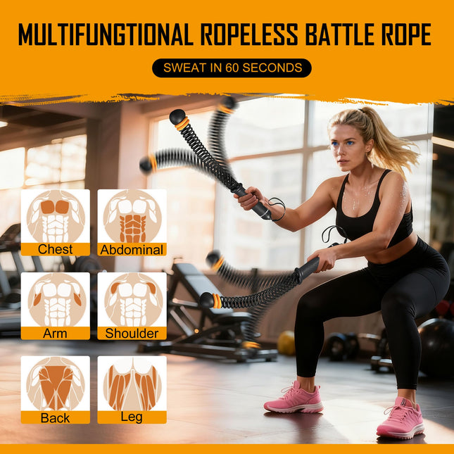 Newmkr Portable Heavy Duty Non-Slip Handle Workout Weighted Ropeless Battle Ropes for Strength, HIIT & Aerobic Training