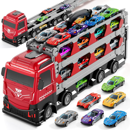 Ci Vetch 25-in-1 Transport Truck Toy Set with 24 Die-Cast Cars & 78" Race Track