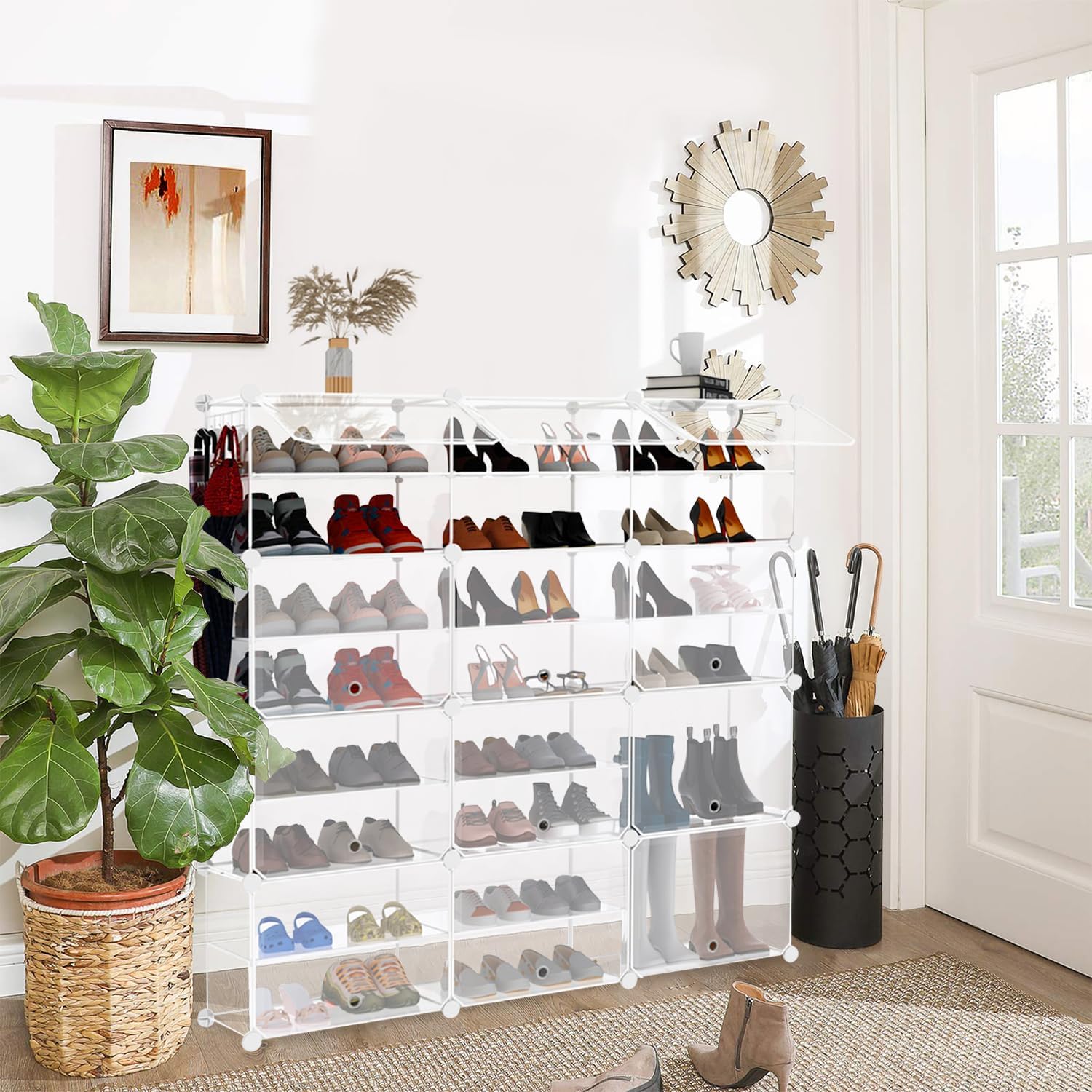 Shoe Organizers and Storage, 8 Tier Plastic Clear Shoe Rack with Door ...