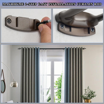 Mayrhyme Dark Bronze Double Curtain Rods for Windows 84-134 Inches,1 Inch Adjustable Double Wrap Around Blackout Curtain Rod with Aluminum Finials and Brackets