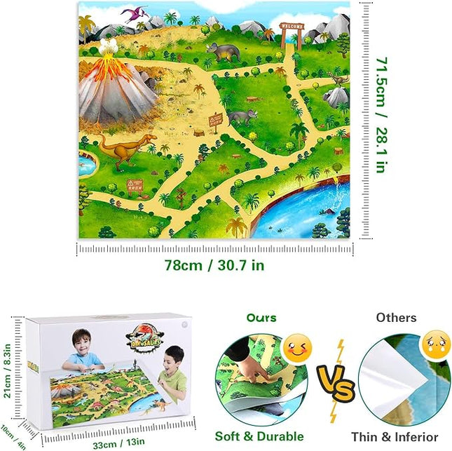 Dinosaur Toys with Activity Play Mat Realistic Dinosaur Figures to Create a Dino World Including T-Rex, Triceratops Dinosaur Playset with Carrying Bag Party Gifts T25