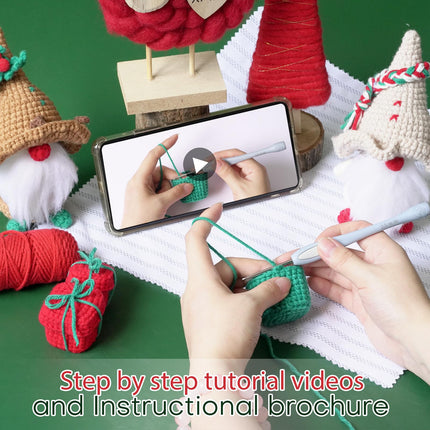 Ceckooty Christmas Crochet Kit for Beginners, Beginner Crochet Kit for Adults Kids with Detailed Instruction and Video Tutorials, Crochet Kit for Stocking Stuffers Christmas Gifts Decoration, Beige Gnome
