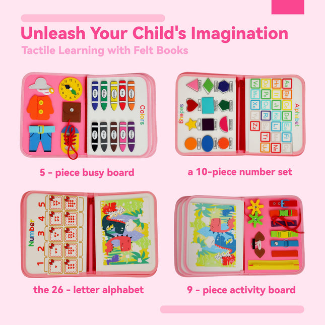 TUNJILOOL Montessori Busy Board - 8-in-1 Sensory Activity Book with Detachable Pages, Travel-Friendly Learning Toy for Fine Motor Skills & Preschool Education