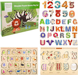 Aomola Wooden Puzzles for Toddlers,Alphabet ABC Numbers Puzzles Set,Kids Educational Preschool Pegged Puzzles,Learning Toys Gift T9